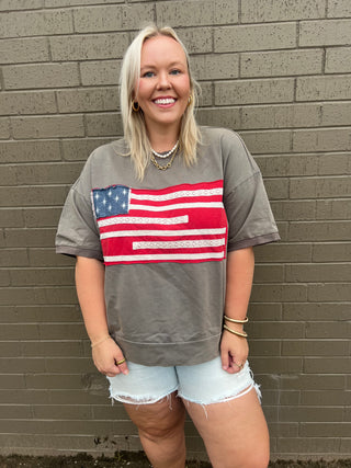 flag girlie of the USA top