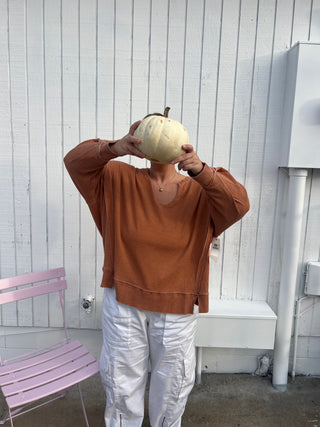 call the shots waffle rusty orange top