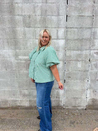 you'll see me coming green striped top