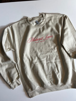 midwest lover + full heart tan sweatshirt