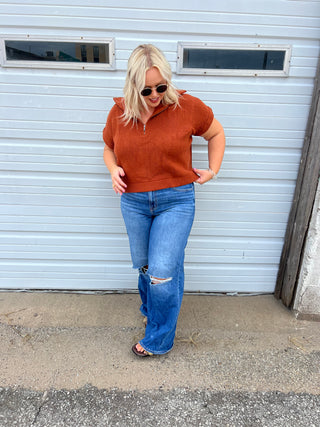 change your mind rust pullover top