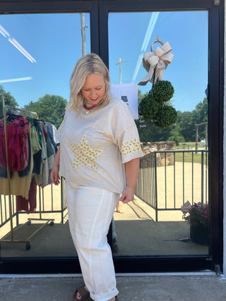star + floral mix match top