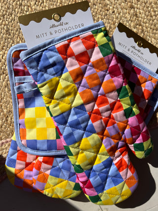 mitt & potholder checkered set