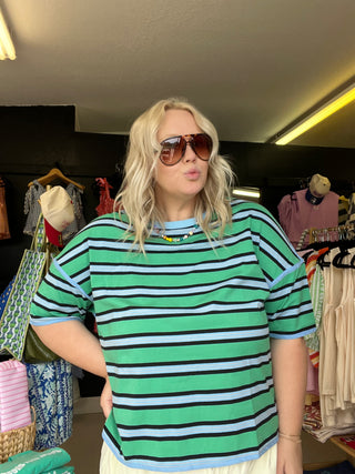 easy going striped green top