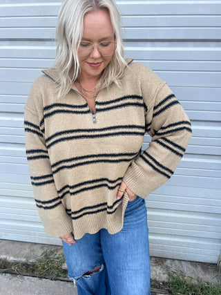 wear daily cozy striped quarter zip