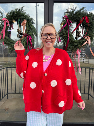 never not me polka dot cardigan