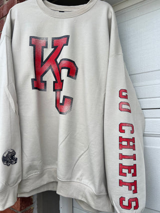 go chiefs distressed sleeve sweatshirt