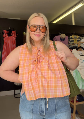 I will be there gingham tank top