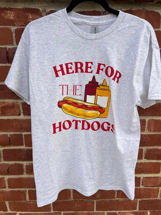 here for the hotdogs graphic tee