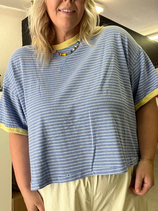 to the coast blue striped top