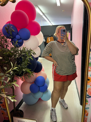 here for fun striped black top