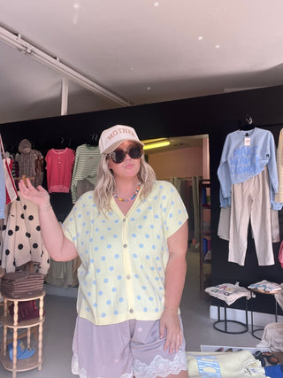 pretty ofc yellow polka dot top