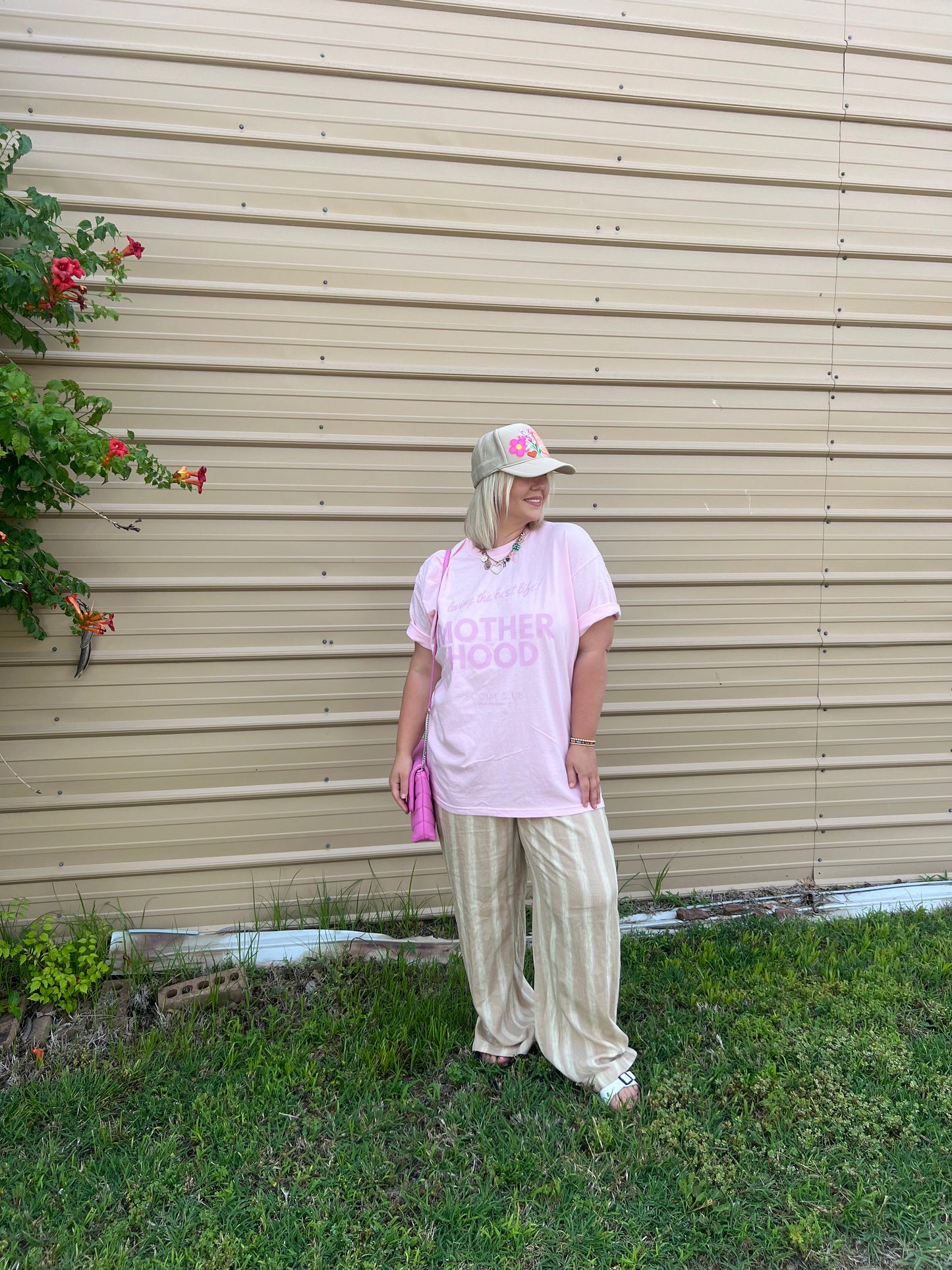 motherhood social club light pink tee