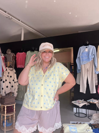 pretty ofc yellow polka dot top