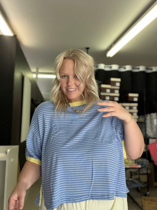 to the coast blue striped top