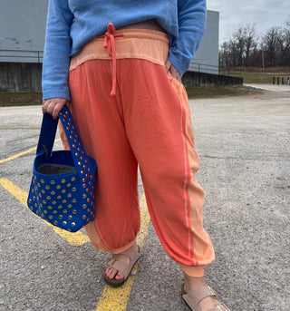 overlock stitch rib mix orange pants