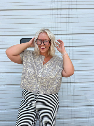 vintage leopard soft feel button up top