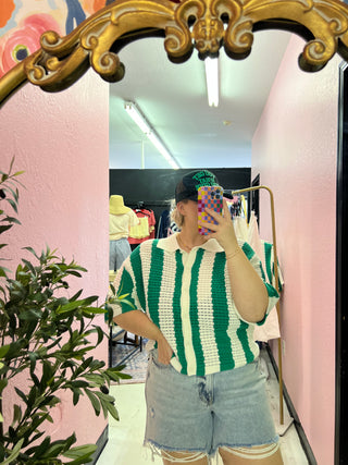 not over you striped knit green top