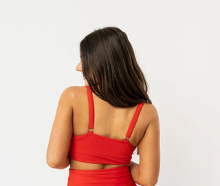 poppy red ribbed swim top
