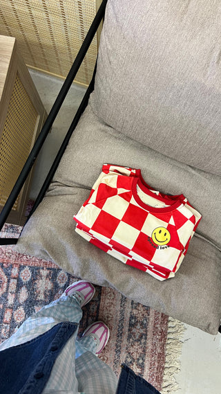spread love checkered sweatshirt