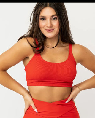 poppy red ribbed swim top