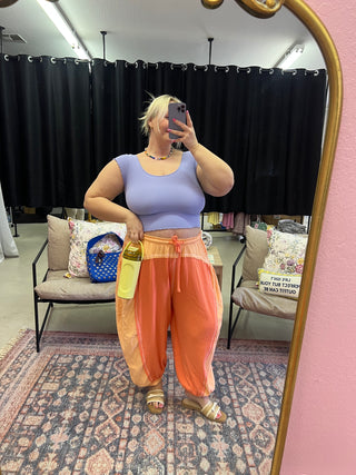 overlock stitch rib mix orange pants