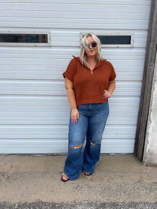 change your mind rust pullover top