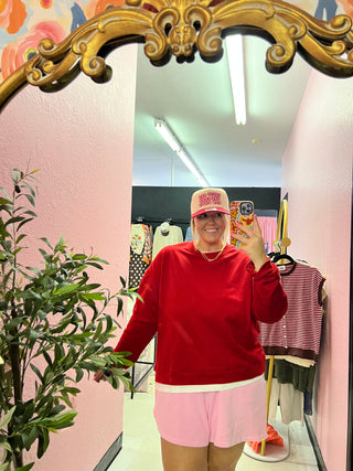 it's giving chic sporty girlie red sweatshirt