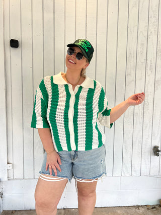 not over you striped knit green top