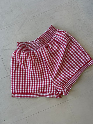 you caught me red gingham shorts