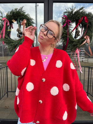 never not me polka dot cardigan
