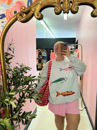 cast it away fish colorful sweatshirt