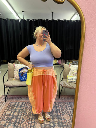 overlock stitch rib mix orange pants