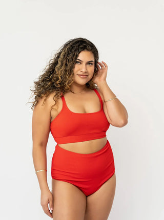 poppy red ribbed swim top