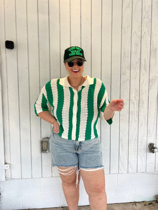 not over you striped knit green top
