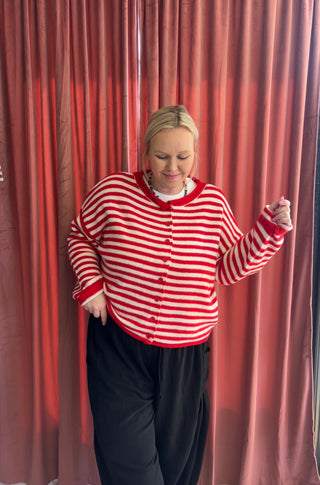 hometown feel red cardigan top