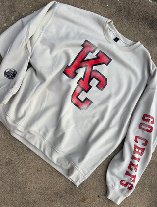go chiefs distressed sleeve sweatshirt