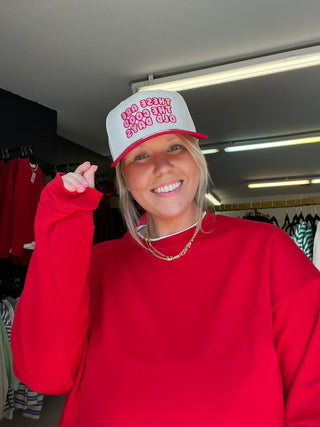 it's giving chic sporty girlie red sweatshirt
