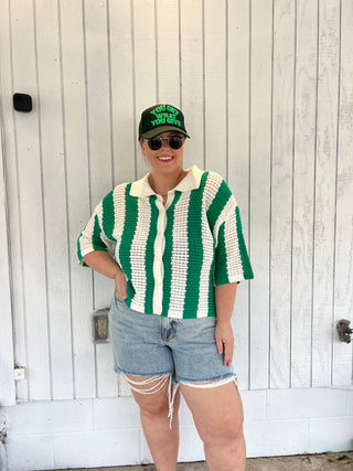 not over you striped knit green top