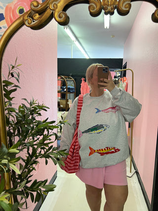 cast it away fish colorful sweatshirt