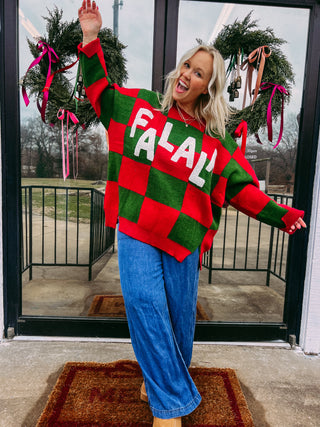 fa la la checker sweater
