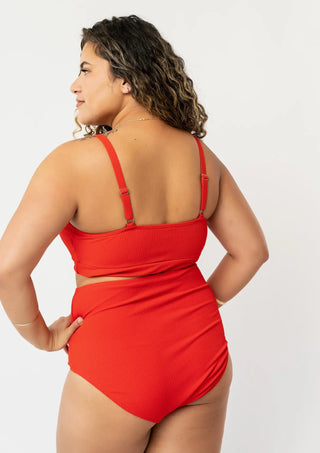 poppy red ribbed swim top