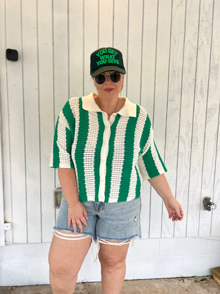 not over you striped knit green top