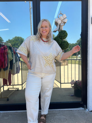star + floral mix match top