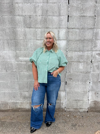 you'll see me coming green striped top