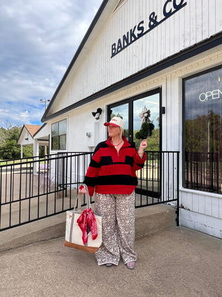 go big red striped pullover
