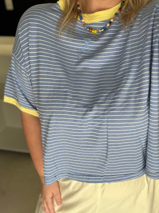 to the coast blue striped top