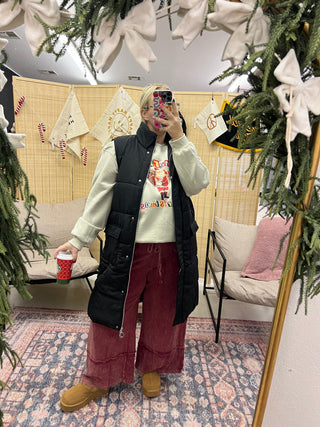 here for it long puffer vest