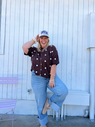 brown me up polka dot cardigan top