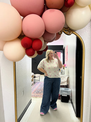 see a dot pink dotted sweater cardigan